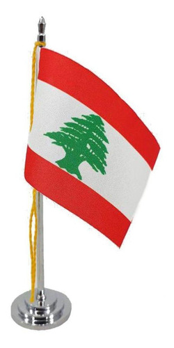 Mini Bandeira De Mesa Da Líbano 15 Cm Poliéster