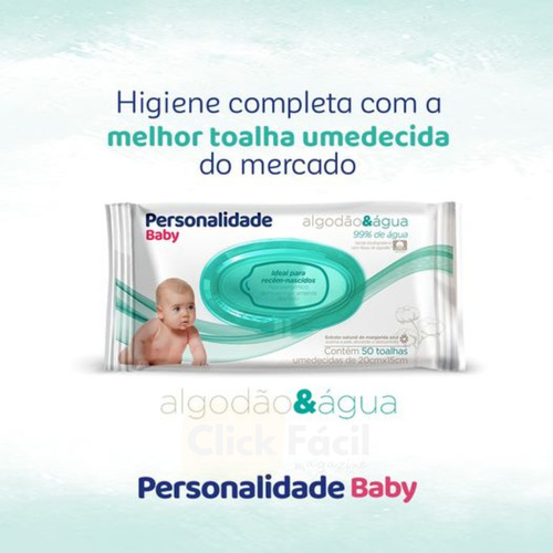 Toalha Umedecida Personalidade Baby Algodão & Água 50un