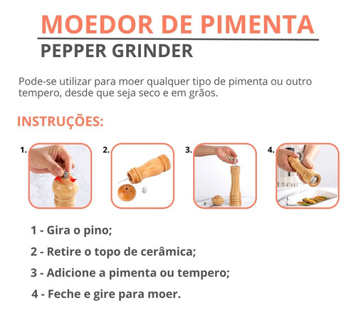 Moedor De Pimenta Grãos Secos Tempero Sal Triturador Manual