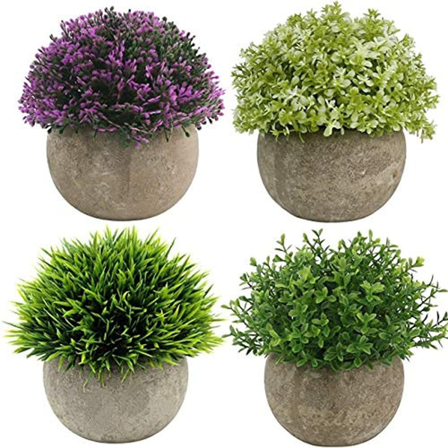 Ogrmar 4 Piezas Mini Plantas Artificiales Plásticas Césped E