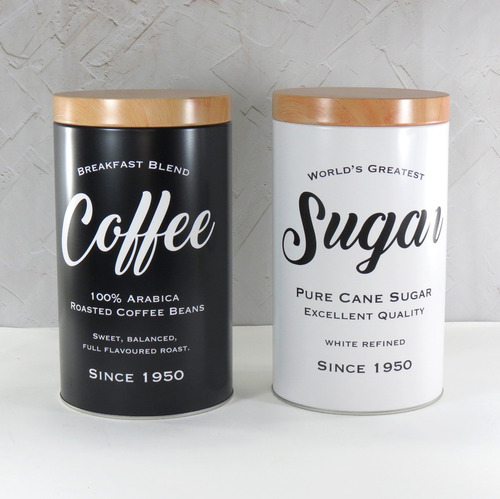 Conj 2 Latas Pote Café E Açúcar Preto E Branco 100% Arabica