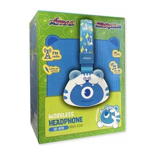 Fone De Ouvido Headphone Bluetooth Fm Cartão Sd P2 Mp3 Cor Azul