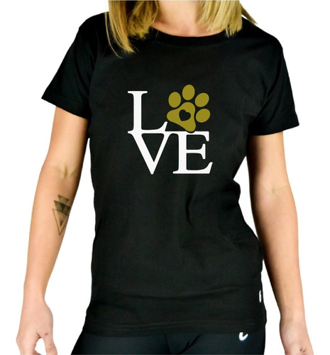 Polera Dama Estampado Patitas Perrito Mascota Love 