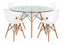 Comprar Combo Mesa Eames 1 Metro + 4 Sillas Eames Blanco O Color Color Marrón Claro Diseño De La Tela De Las Sillas Liso