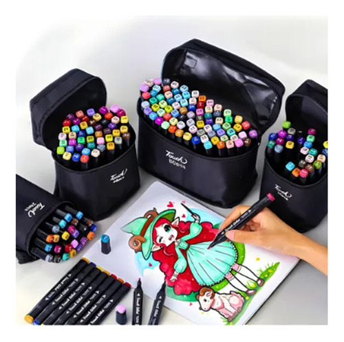 Kit Caneta 120 Cores Ponta Dupla + Livro D Colorir Capa Dura