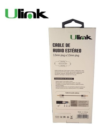 Cable Audio Ulink, 3,5mm A 3,5mm M-m, 1,8 Mts Alta Fidelidad