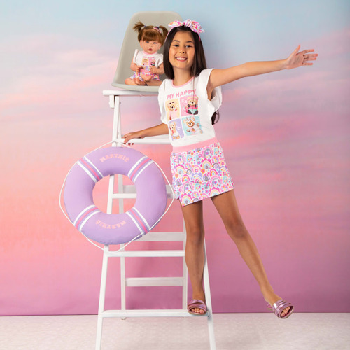 Conjunto Shorts Saia Be Happy Ma0236 +roupa Boneca Marthiê