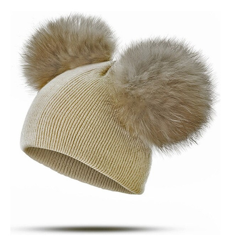 Imagen 3 de 7 de Gorro De Punto Cálido Para Bebé Gorro Con Doble Pompón