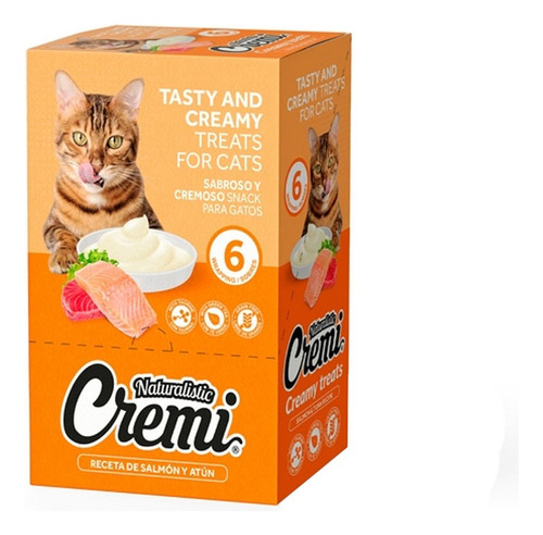 Snack Para Gatos Cremi Salmón Y Atún 60gr Pack X6 Und