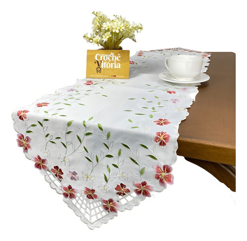 Sendero de mesa bordado con flores, Holanda, 1,80 m, color guayaba