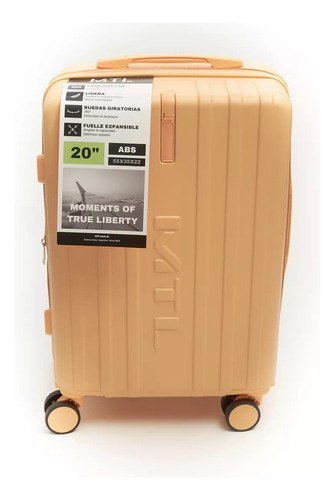 Valija Carry On 20 Pulgadas Mtl Abs Rígida Color Oro Ruedas Dobles 360° Liviana Resistente Equipaje De Mano Diseño Moderno Candado Tsa Organización Eficiente Ideal Viajes Negocios Placer Reforzada