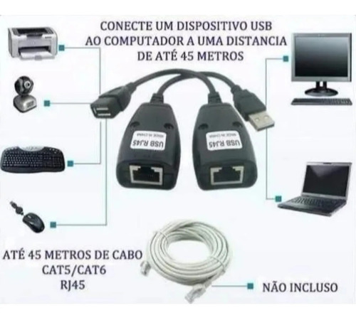 Cabo Extensor Usb Am Via Cabo De Rede Ethernet Até 45 Metros