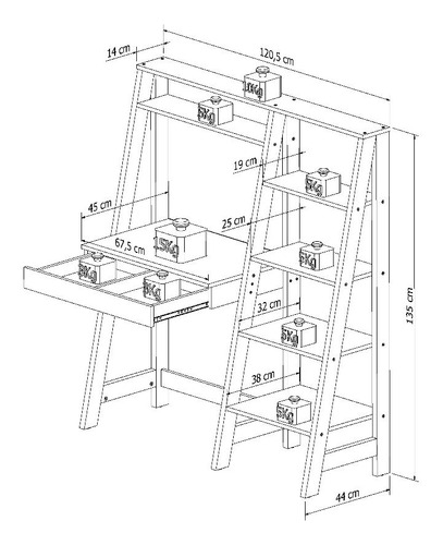 Imagen 4 de 5 de Escritorio C/ Cajon Y Estante + Estanteria Auxiliar / Eames