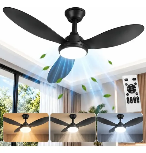 Ventilador Teto Com Luz Led Lampada Controle Remoto Bivolt 102 Cm Preto 127/220v Plástico 3