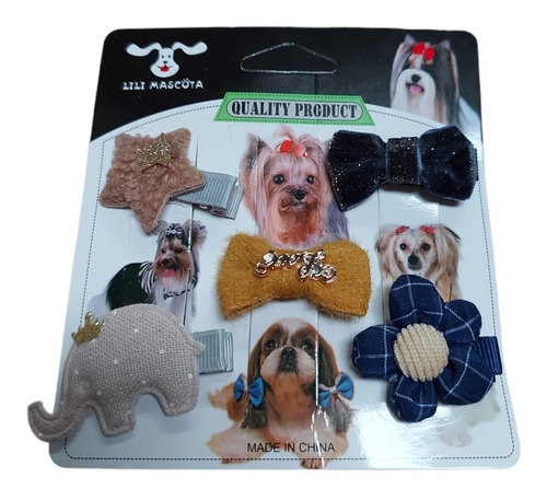 Pinzas Broches Para Cabello De Perro Varios Diseños Set X 5