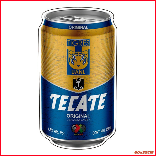 Vinil Decorativo Cerveza Tecate Tigres Uanl Liga Mx - 60cm