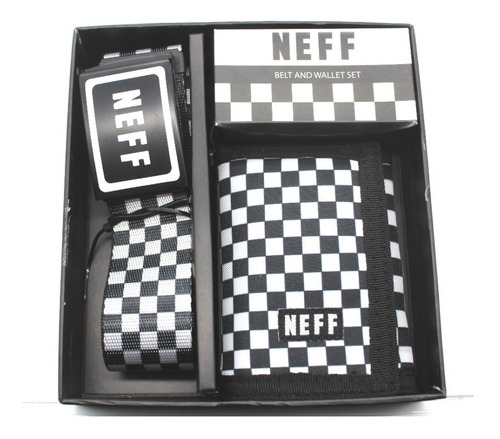 Combo Cartera Y Cinto Cuadros Blanco Y Negro Neff