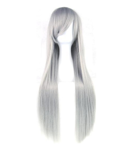 Peruca Lace Wig Cosplay Longa 1m Cinza 300g Lisa Franja Fixa