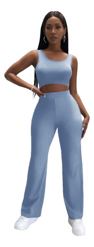 Conjunto De Dos Piezas Con Top Sin Mangas Y Pantalones Largo