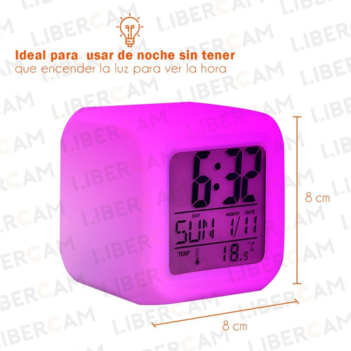 Imagen 4 de 10 de Reloj Despertador Luz Led Rgb Pantalla Alarma Temperatura