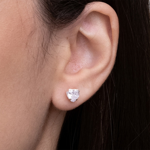 Brinco De Prata Pura 925 Zirconia Coração Presente Feminino