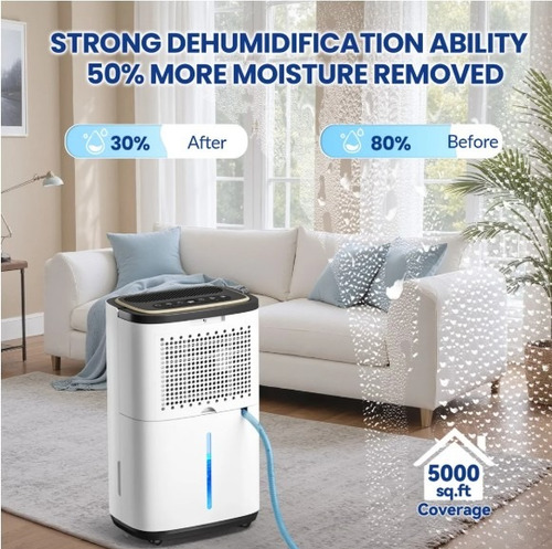 Deshumidifcaor Inteligente 50pintas Cubre 465m2 Drenaje Auto Blanco