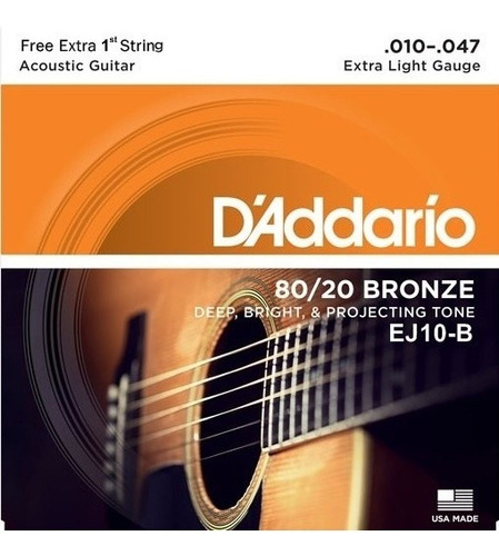 Cuerda de guitarra D'addario Steel 010 Bronze 80/20 EJ10-b