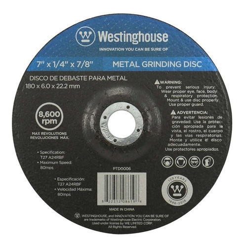 Disco Esmerilar Metal 7x1/4x7/8  1pqt/5u 006 Westinghouse