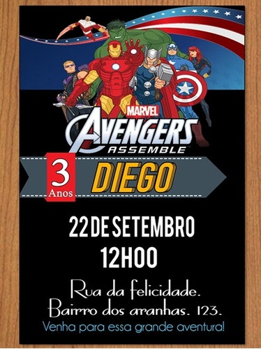 Tarjeta Avengers Invitación De Cumpleaños Fiesta Torta