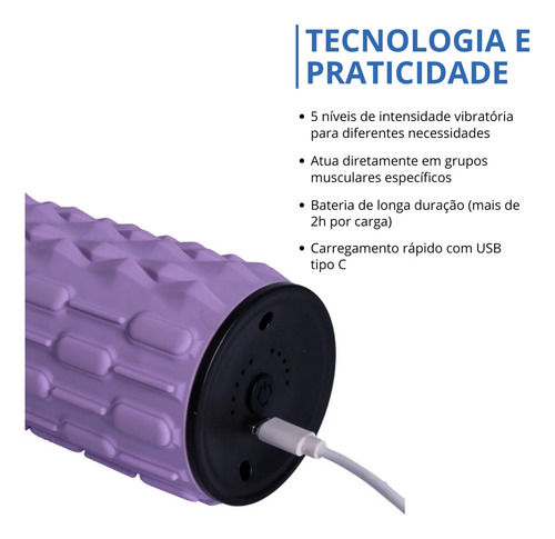 Rolo Massagem Eletrônico Vibratório Reduz Dor Muscular R33-r Roxo Acte Sports