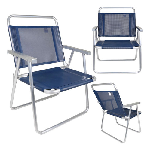 Cadeira De Praia Dobrável Alta Em Alumínio Oversize Azul