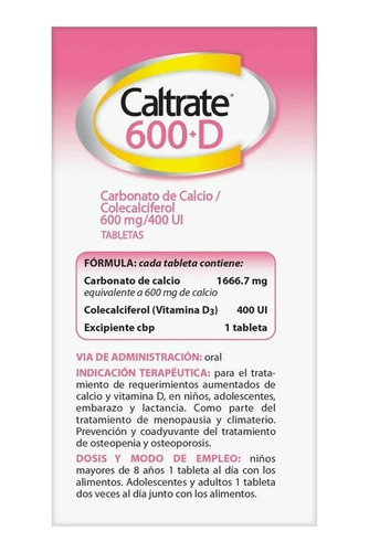 Caltrate 600+d Carbonato De Calcio/ Colecalciferol C/30 Tabs
