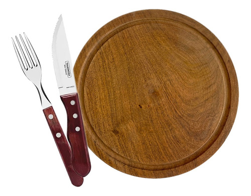 Set De Asado Cuchillo Jumbo Plato Madera Pack X3 