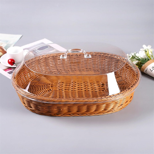 Para Panera Redonda De Ratán Duradera Con Tapa Transparente