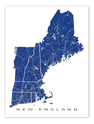 Mapa De Pared De Nueva Inglaterra Rhode Island Maine Ve...