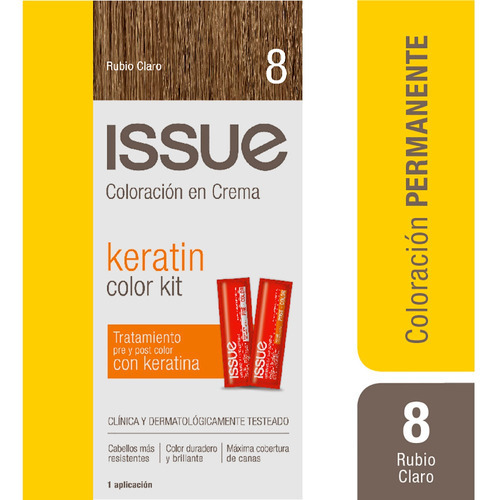  Issue Kit Tintura En Crema Keratin Color Tono 8 rubio claro