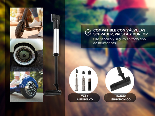 Inflador De Mano Portátil Gadnic Aluminio De Bicicletas