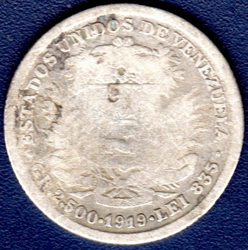 Moneda De Plata De 1/2 Bolívar O 50 Céntimos De 1919