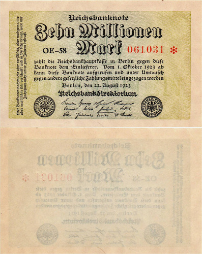 = Unc - Alemania - Valor 10 Millones Marks - Año 1923 - P106