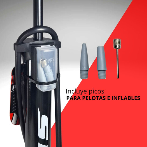 Inflador Manual Aluminio Manómetro Moto Bicicleta Pelota