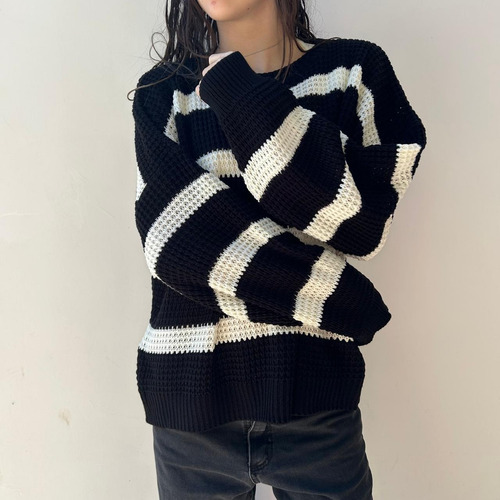 Sweater Rayado Punto Ingles De Lana Hilo De Mujer