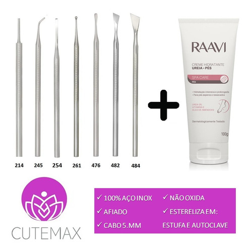 Kit Podologia Profissional 7 Instrumentos + Creme Pés 100g