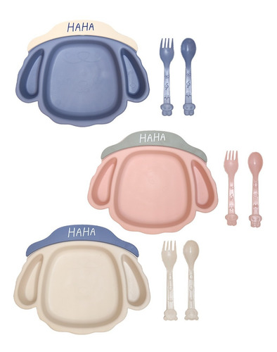 Juego De Plato Cubiertos Comida Para Bebes Cara Perro 1 Pza