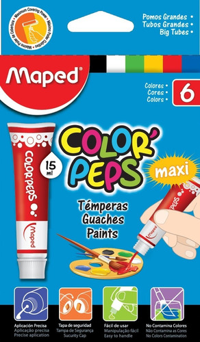 Tempera Maped Color Peps Pomo 15ml Caja X6 Colores