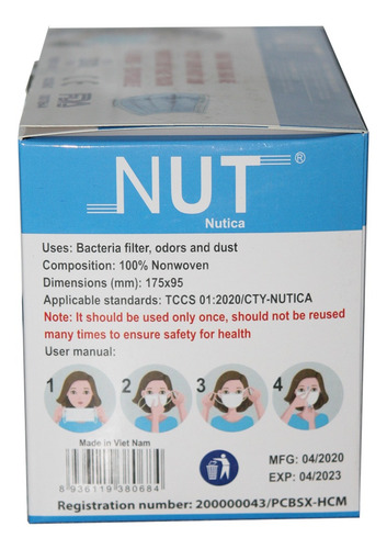 Imagen 3 de 9 de Tapabocas / Mascarilla Quirurgica Desechable 4 Capas - Nut