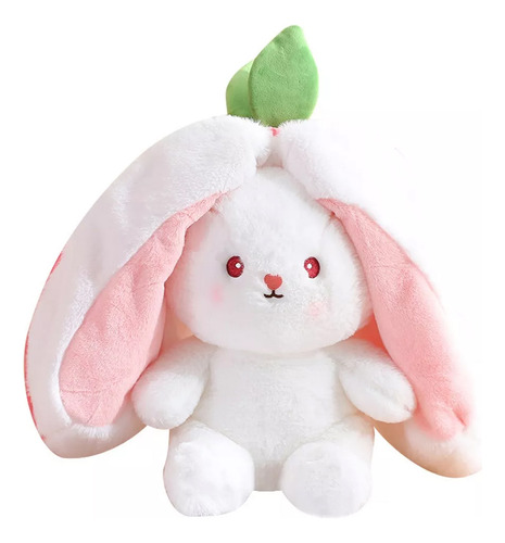 Conejo De Peluche Fresa Con Cierre Reversible Kawaii 25 Cm