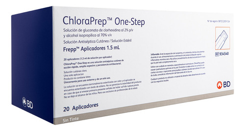 Chloraprep Sol Ant. Estéril De Chx 2% E Ipa 70%-1.5ml-20pzas