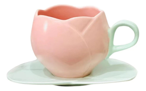 Taza de café de cerámica Tulip con flor rosa hecha a mano