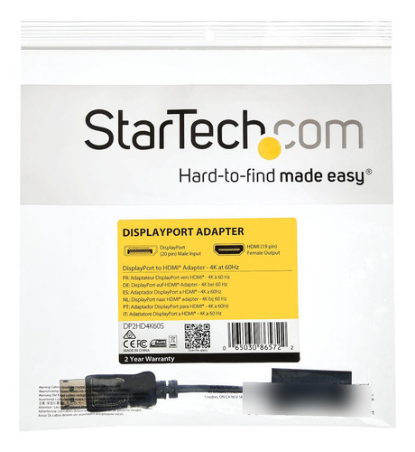 Adaptador Startech Dp2hd4k60s Displayport A Hdmi 4k 60hz
