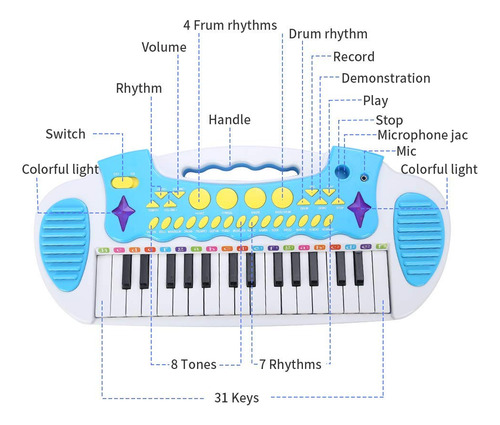 Piano Toy Keyboard Love&mini Para Niños Con 31 Teclas Y Micr